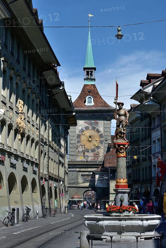 Fountain figure and time bell tower