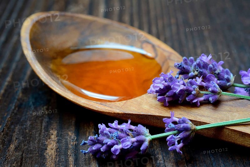 Lavender honey and lavender flowers