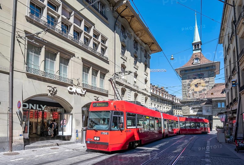 Tram driving in Bern old town