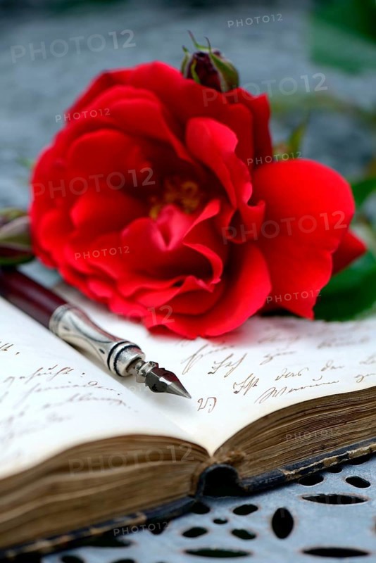Penholder on book with old writing