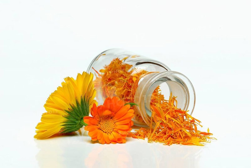 Marigoldsdried petals in vials