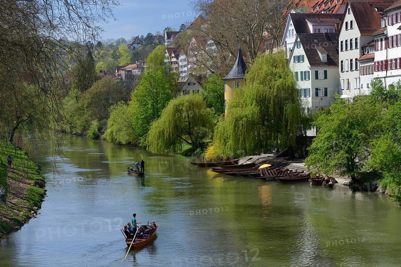 Old town of Tuebingen with Hoelderlin Tower on the Neckar