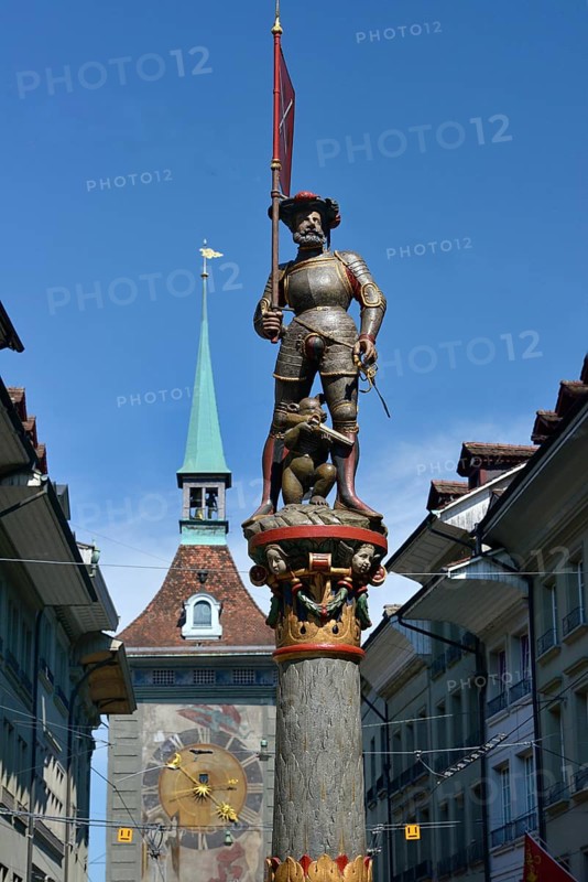 Fountain figure and time bell tower