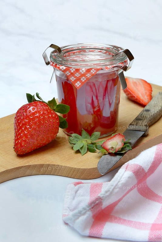 Strawberry jam in glass