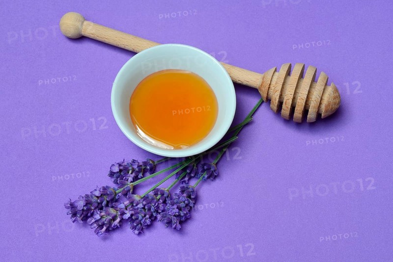 Lavender honey and lavender flowers