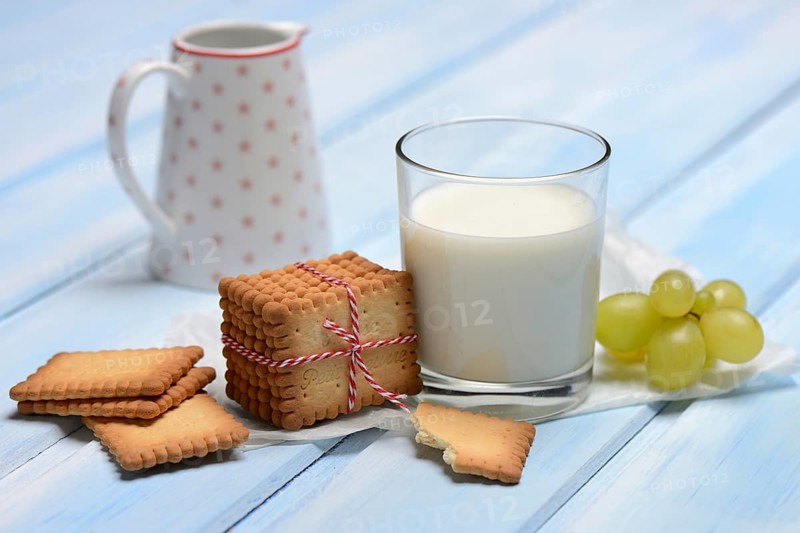 Butter biscuits and glass of milk