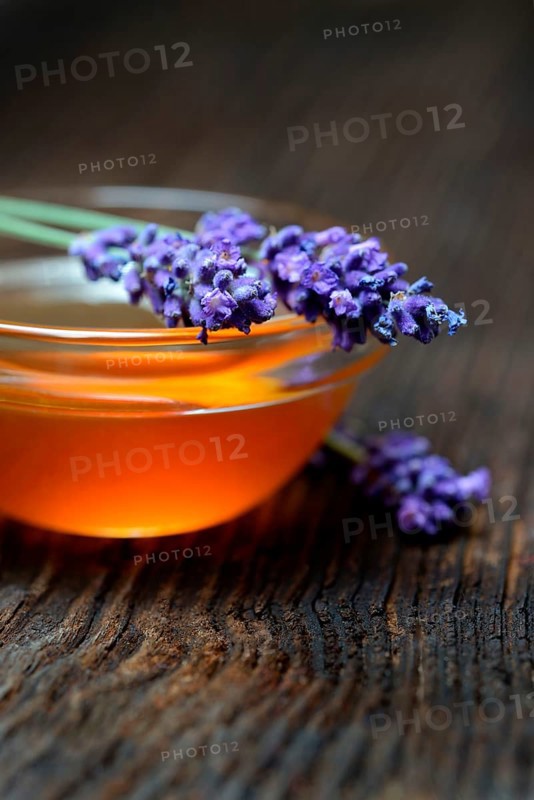 Lavender honey and lavender flowers