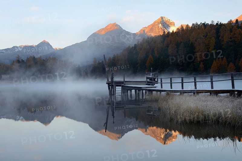 Morning atmosphere at Lake Staz near St. Moritz
