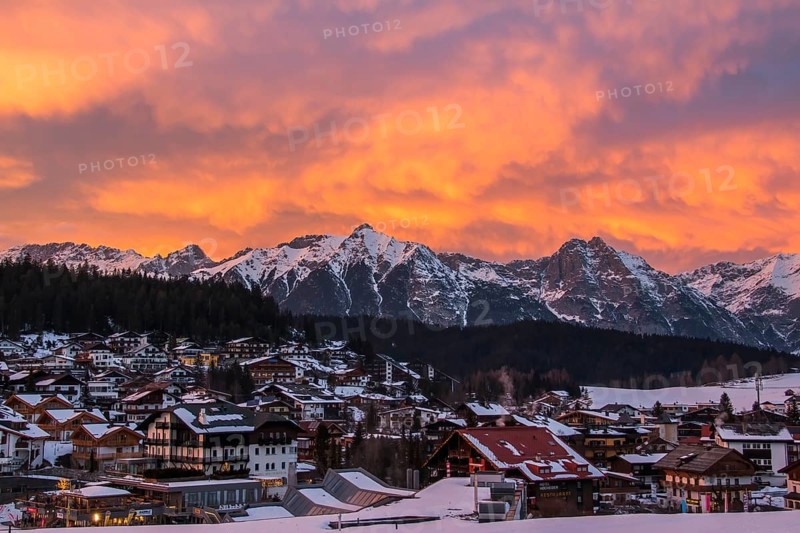 Village view Seefeld in Tyrol with Wetterstein mountains