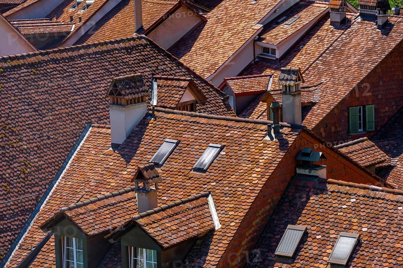 Angled house roofs