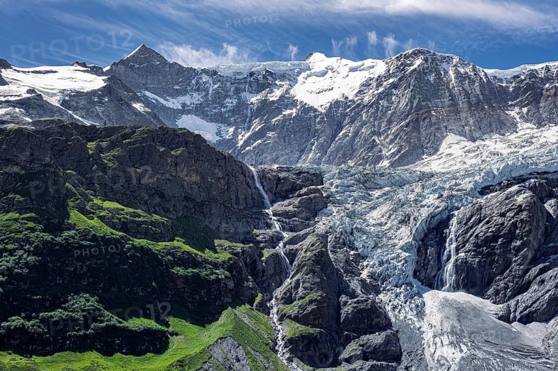 Glacier Grindelwald-Fieschergletscher and summit of Walcherhorn