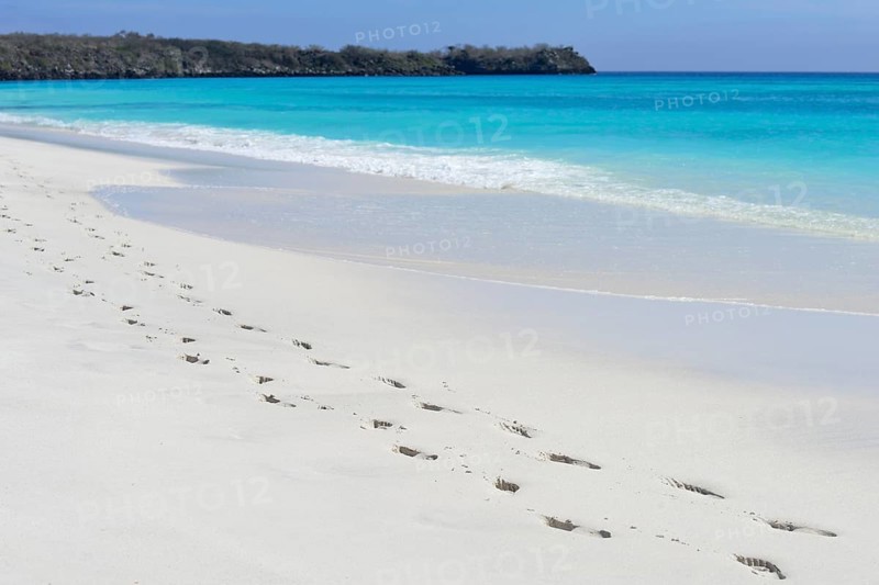 Footprints on white sand beach