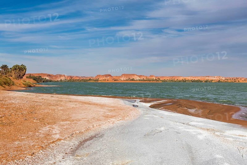 Salt crust at the shores of Ounianga kebir part of the the Unesco sight Ounianga lakes