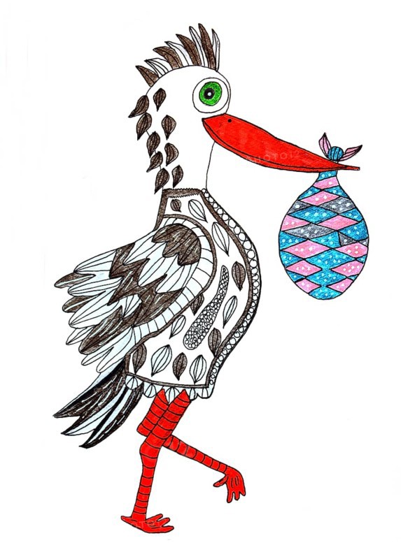 Stork with bundle in beak