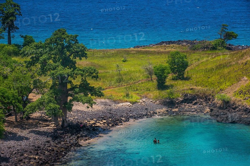The turquoise waters of Lagoa Azul in northern Sao Tome