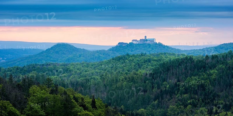View from the Rennsteig over the Thuringian Forest to Wartburg Castle