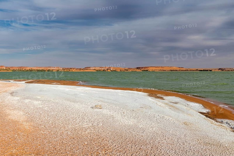 Salt crust at the shores of Ounianga kebir part of the the Unesco sight Ounianga lakes