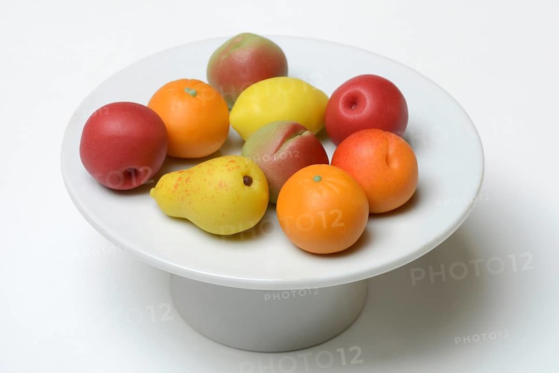 Marzipan fruits on decorative plate