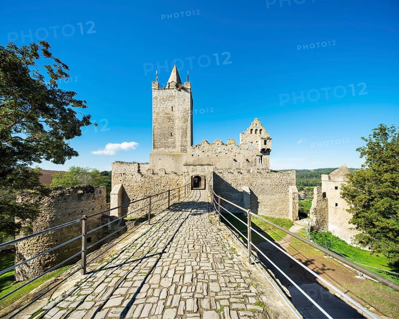 Rudelsburg castle ruins in the Saale valley near Bad Koesen