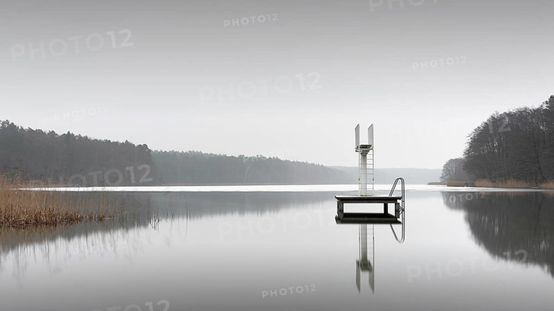 Large Warthesee with diving tower in the water near Warthe