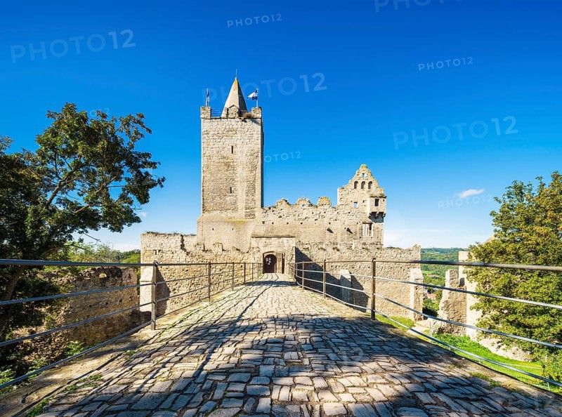 Rudelsburg castle ruins in the Saale valley near Bad Koesen