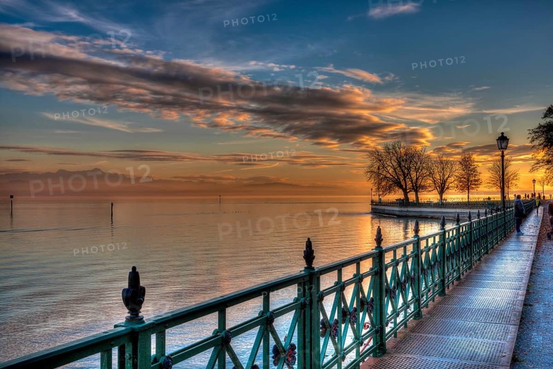 Castle waterfront at sunset
