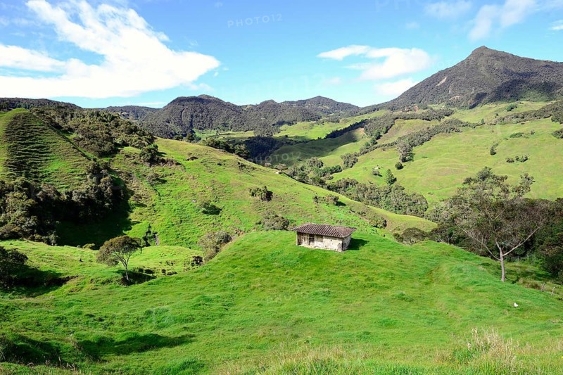 Cottage in green hilly landscape near Vilcabamba