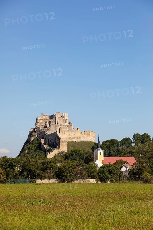 View of church with castle ruins Beckov