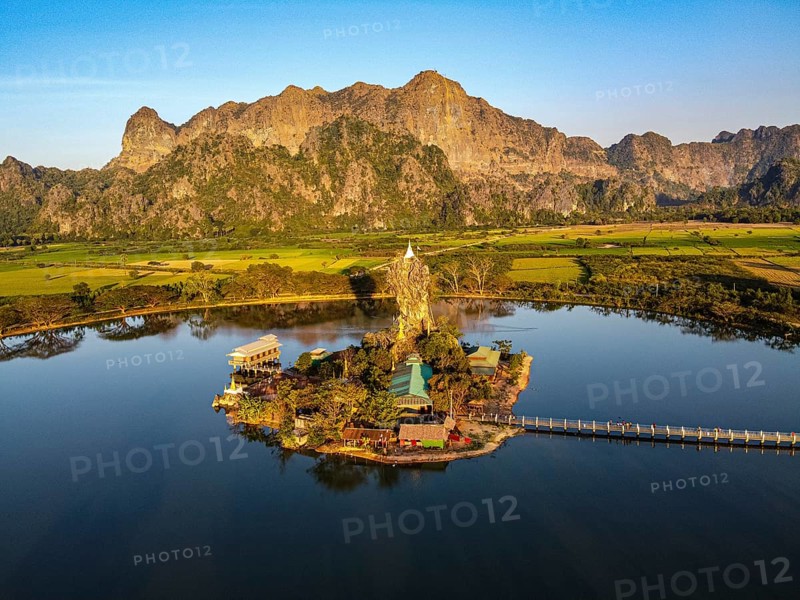 Aerial of the Kyauk Kalap pagoda