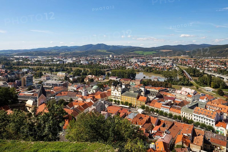 View from Trencin Castle to the Piarist Church of Francis Xavier and Peace Square