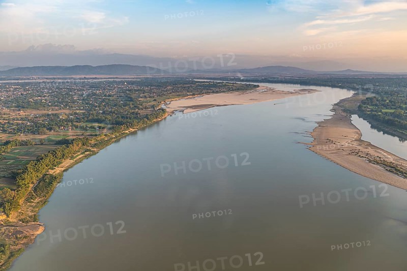Aerial of the Irrawaddy river in Myitkyina