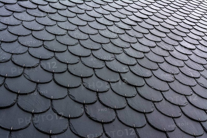 Slate roof tiles on house