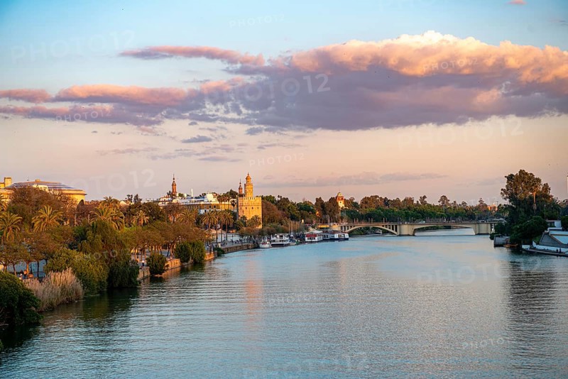 View over the river Rio Guadalquivir to Torre del Oro