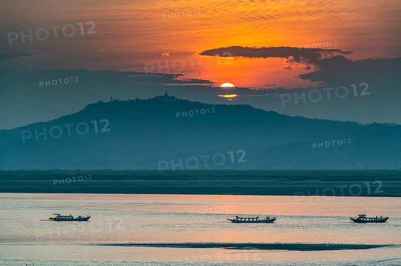 Sunset over the Irrawaddy river