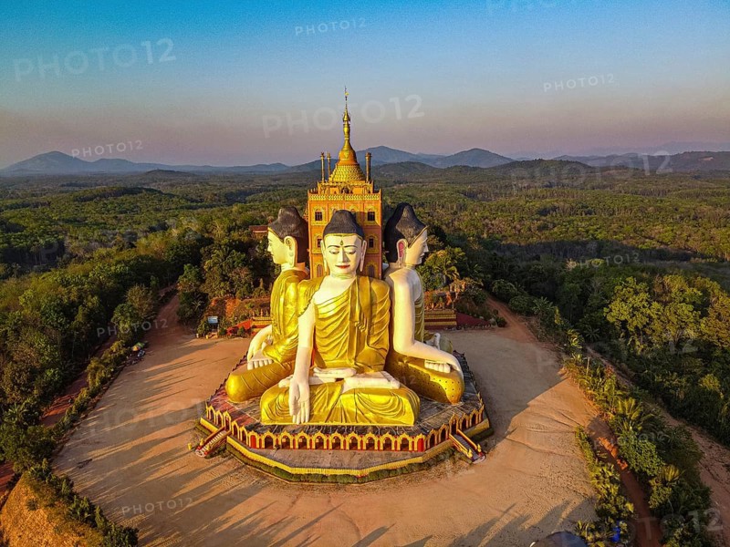 Aerial of the huge sitting buddhas Ko Yin Lay