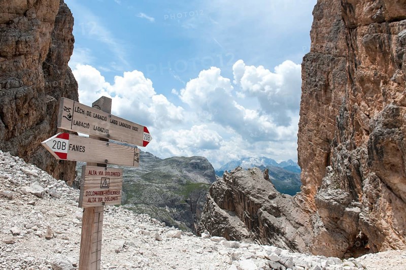 Hiking trail between rock faces