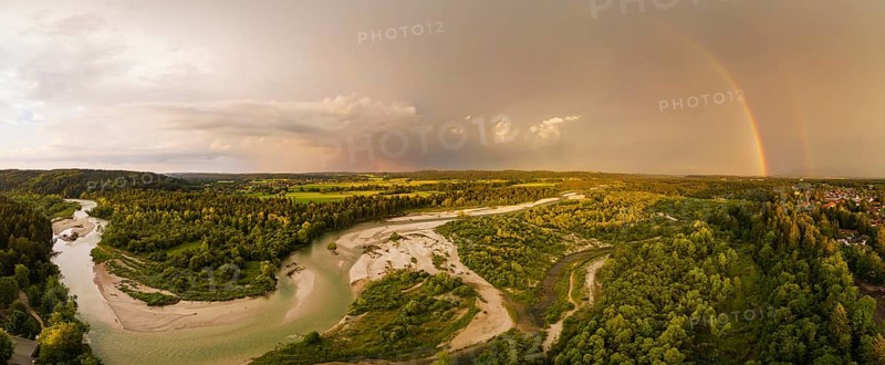Isar in evening light with rainbow