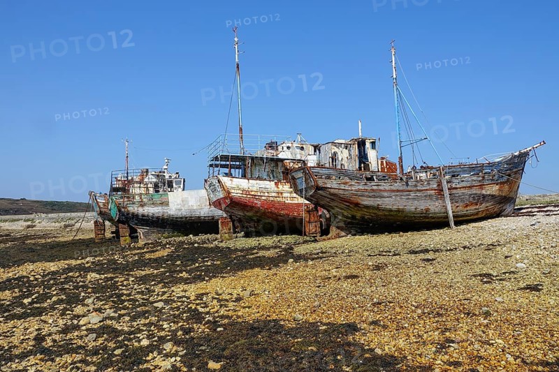 Shipwrecks ship graveyard in the port of Camaret-sur-Mer on the Crozon peninsula