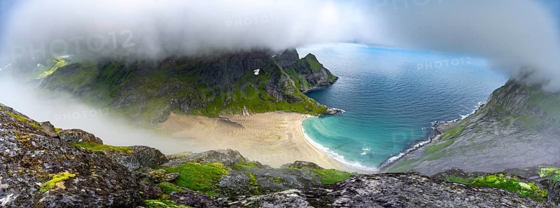 View from Helvetestinden to the beach of Bunes