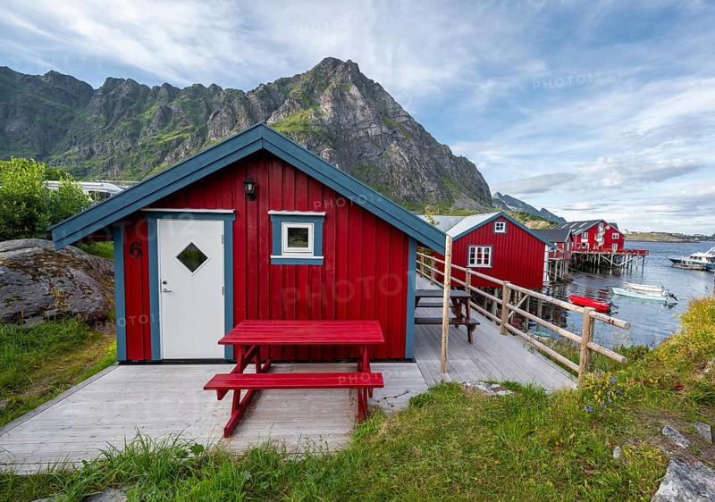 Traditional red stilt houses