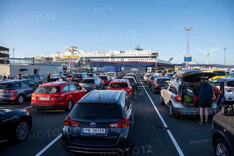 Cars waiting for the ferry from Hirtshals to Larvik