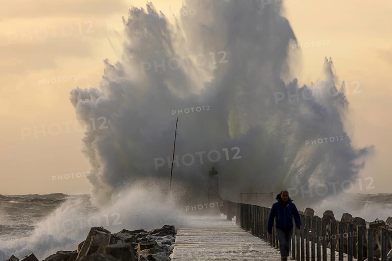 Evening atmosphere at the stormy harbour Vorupoer
