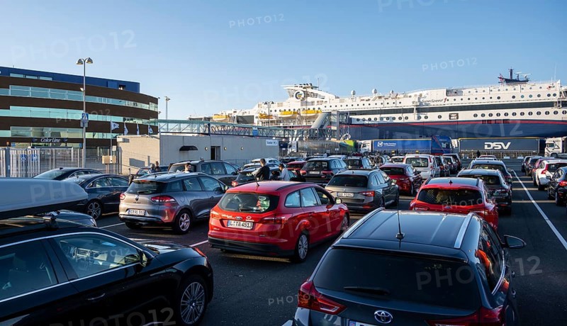 Cars waiting for the ferry from Hirtshals to Larvik