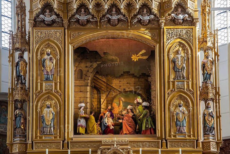 High altar with altar crib inside the town parish church