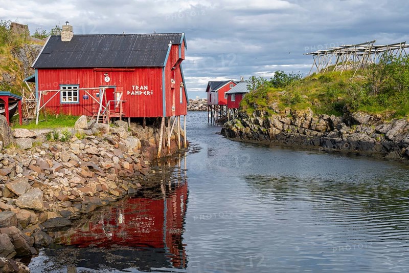 Traditional red stilt houses