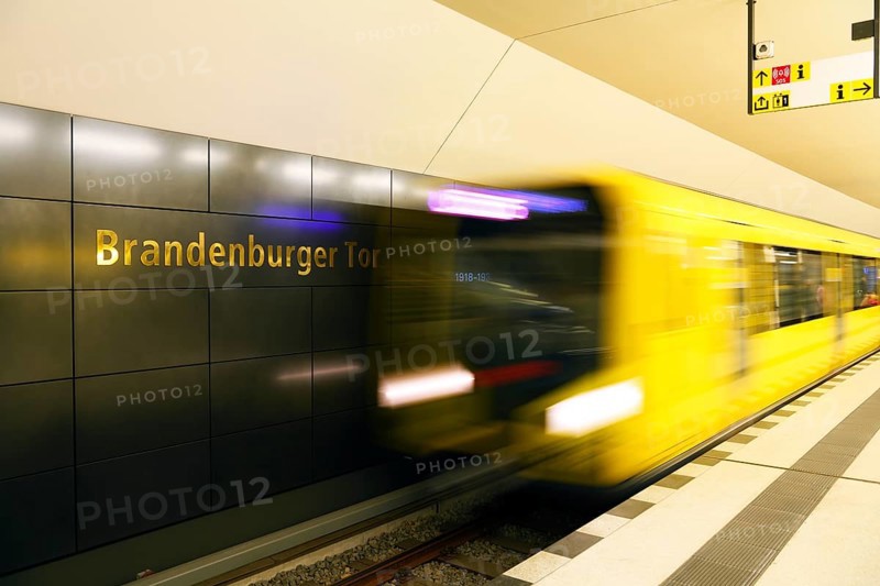 Train entering the new station Brandenburg Gate of the underground line U5
