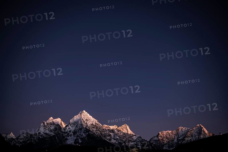 View at Namche Bazar in the evening light on Kangtega