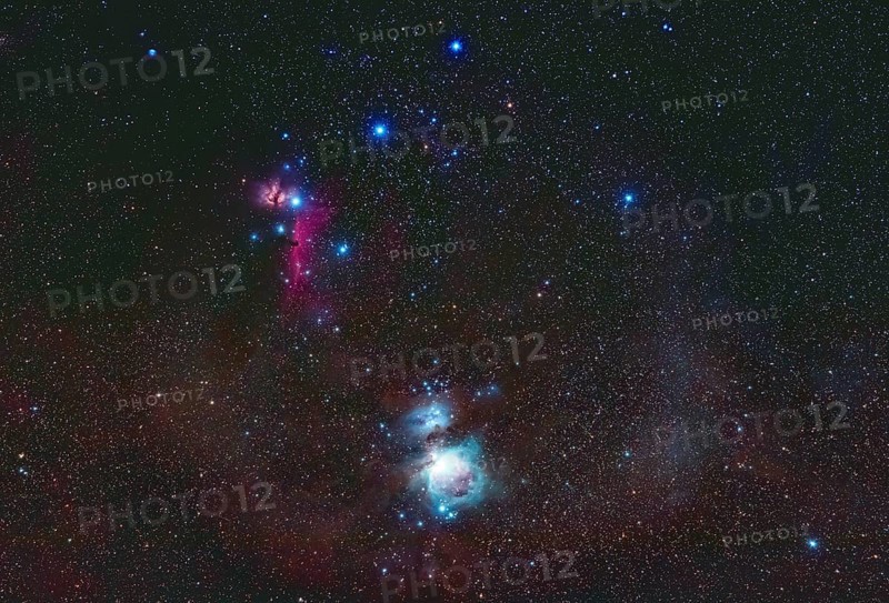 Constellation Orion with Orion and Horsehead Nebula incl. red molecular clouds