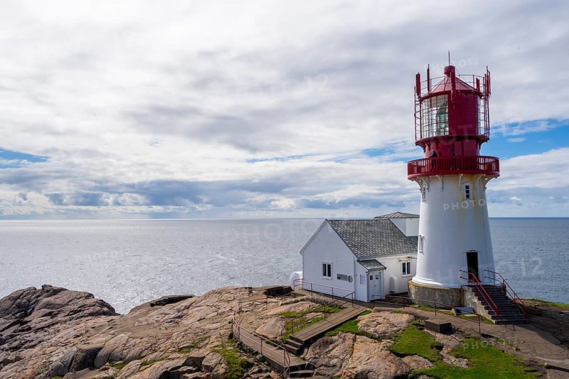 Red-white Lindesnes lighthouse