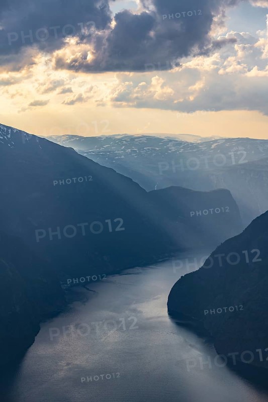 View from the top of the mountain Prest to fjord Aurlandsfjord